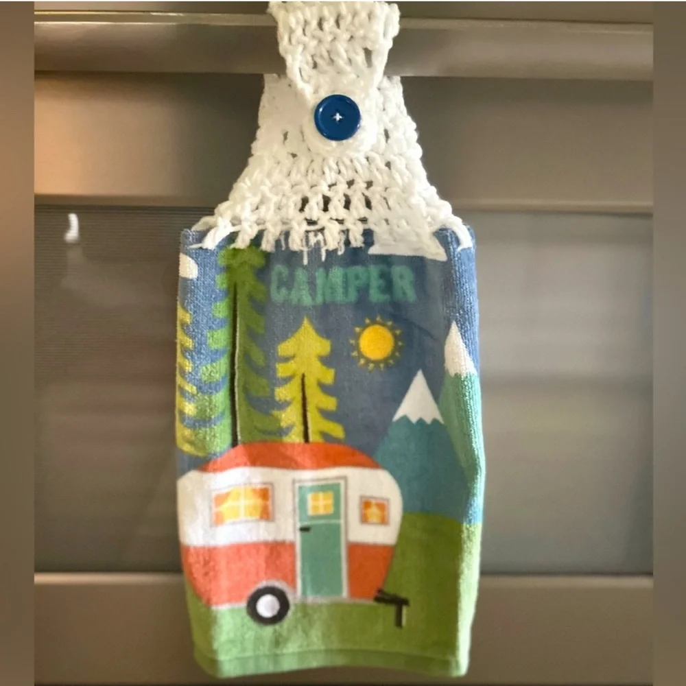Hand Crafted Colorful Outdoor Camper Hanging Hand Towel Crochet Top